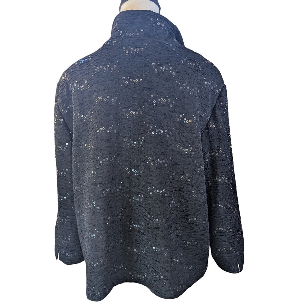 Dressbarn Womens XL Black Crinkle Sequin Open Front Jacket Evening 3/4 Sleeve - Picture 3 of 8